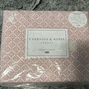 4-pc Cabbages & Roses California King size Sheet Set 100% Cotton Pink Patterned